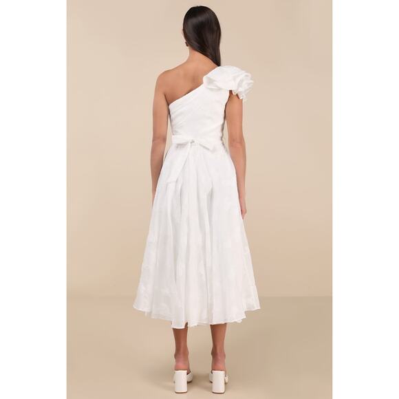 NWT Lulus Sweet Definition White Burnout Ruffled One-Shoulder Midi Dress Size XL - Picture 3 of 10